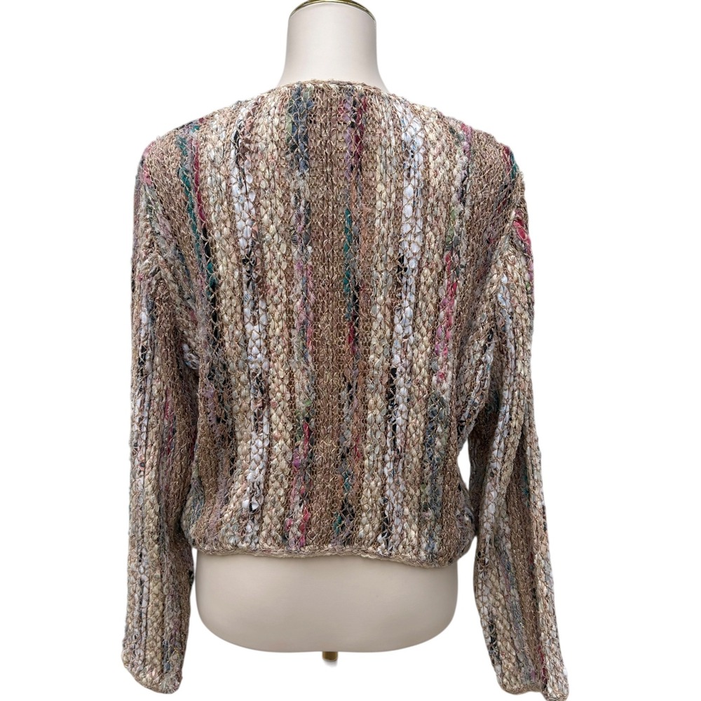 VTG Estelle Gracer Ribbon Knit Cardigan L Brown OOAK Metallic Cropped Jacket S/M - Picture 5 of 13